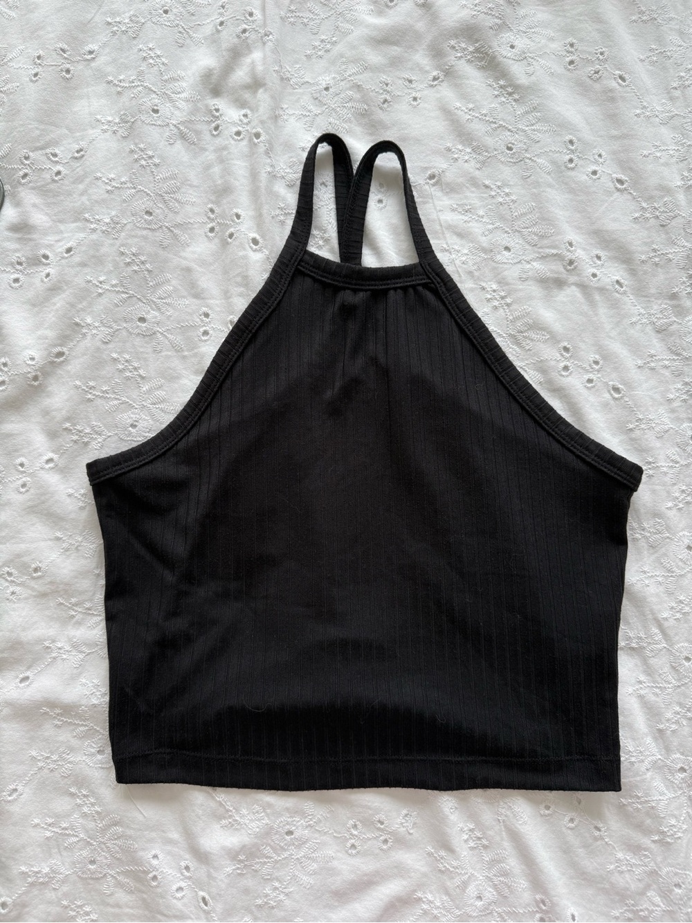 Black Ribbed Crop Tank Top